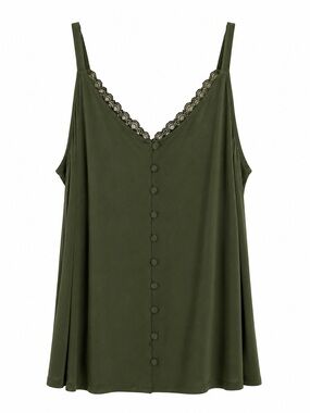 Torrid Olive Green Lace-Trim Button Front Cami. Size 2